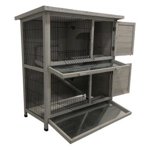 CHARLES BENTLEY FSC TWO STOREY GUINEA PIG HUTCH WITH TRAY GREY